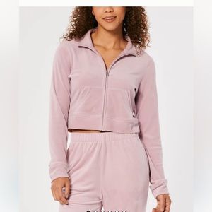 Light pink velour track suit